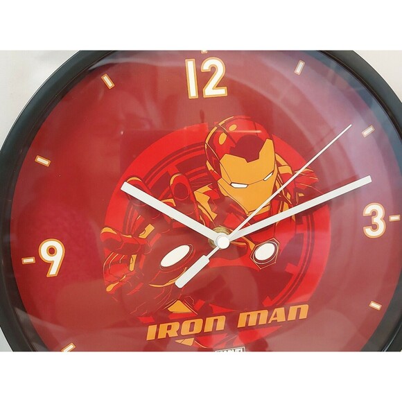 New Marvel Ironman 10" Round Wall Clock Horloge Miniso Black rim NIB - Picture 3 of 8